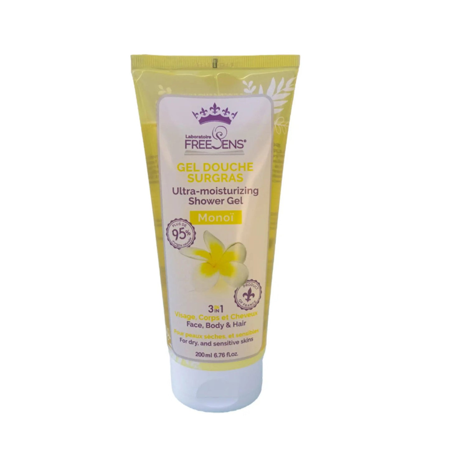Laboratoire Freesens, Freesens, Monoi, Cleansing & Softening, Duschgel, Gesicht, Körper und Haare, Dry & Sensitive, 200 ml