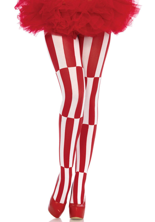 Leg Avenue Opaque Gestreifte Strumpfhose mit Optischer Täuschung – Rot Weiss - Fasnacht24.ch
