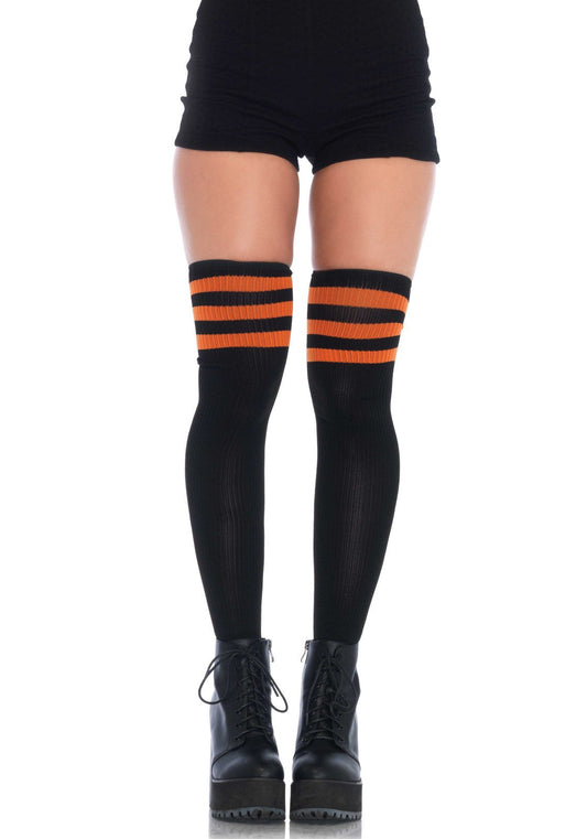 Leg Avenue Gerippte Overknee Strümpfe Schwarz mit Orangeem Bund
