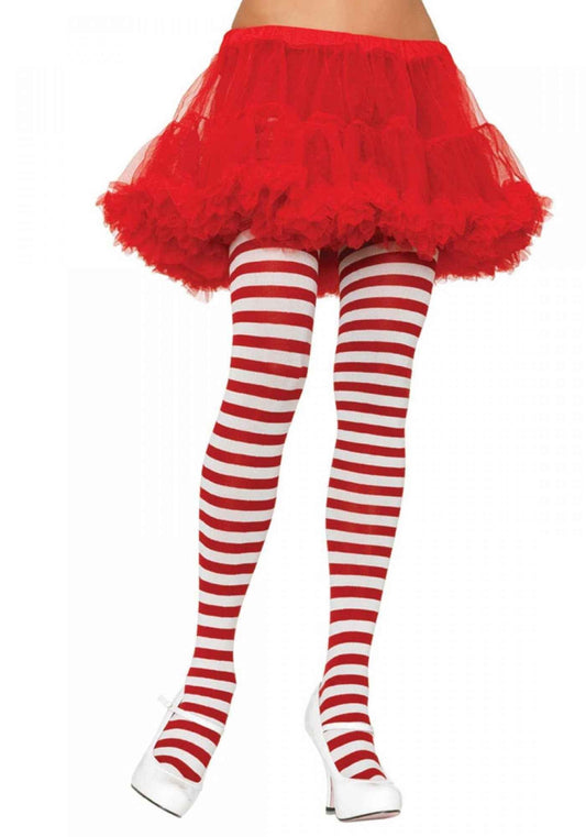 Leg Avenue blickdichte Ringelstrumpfhose Weiss-Rot auf Fasnacht24.ch