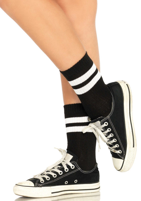 Leg Avenue Schwarze Söckchen mit weissen Ringeln aus sheer Nylon bei Fasnacht24.ch