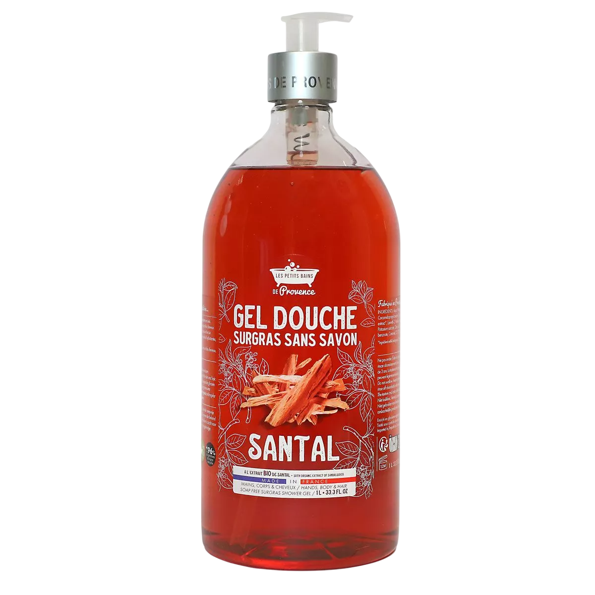 Les Petites Bains de Provence, Santal, Duschgel, Für Körper, Gesicht & Haar, Für empfindliche Haut, 1000 ml