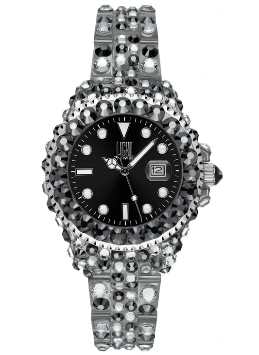 LIGHT TIME Mod. MEDITERRANEO Full Strass Damen-Quarzuhr Schwarz 35 mm – Produktansicht