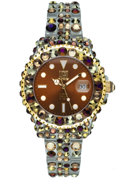 LIGHT TIME Mod. MEDITERRANEO Full Strass Braun L603Z Damen Quarzuhr 35 mm Datum – Produktansicht