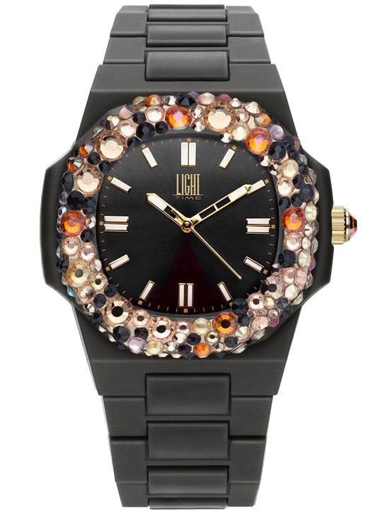 LIGHT TIME VELVET NAUTILUS Black Rainbow Strass Damenquarzuhr 42 mm schwarz – Produktansicht