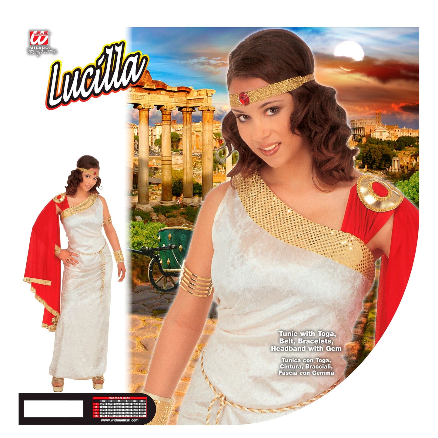 "LUCILLA" (Tunika mit Toga, Gürtel, Armbänder, Stirnband mit Edelstein) – Detailansicht