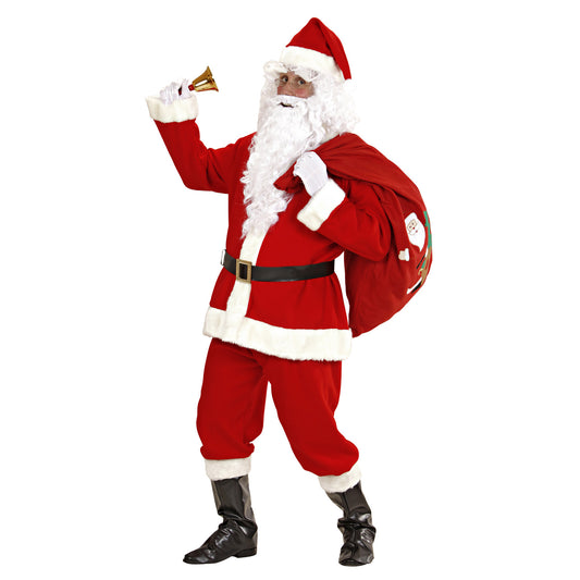 "LUXUS WEIHNACHTSMANN" (Kasack, Hose, Gürtel, Hut, Stiefelüberzieher,Perücke, Bart mit Schnurrbart, Augenbrauen) – Vorderansicht