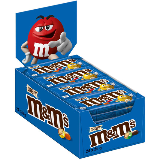 M&M´s M&M'S Crispy 24×36g - Erdnüsse mit Milchschokolade und Zuckerschale – Produktansicht