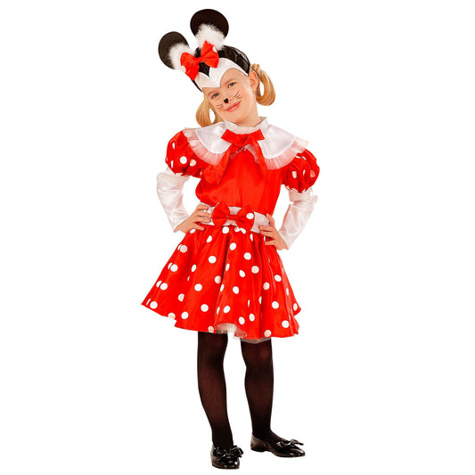 "MÄUSCHEN" (Kleid mit angenähtem Gürtel, Kopfbedeckung) – Vorderansicht