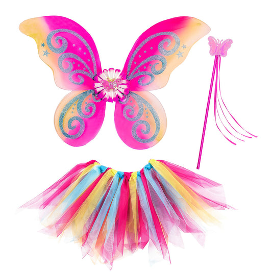 "MAGIC FAIRY" bunt (Tutu, Flügel, Feenstab) – Vorderansicht