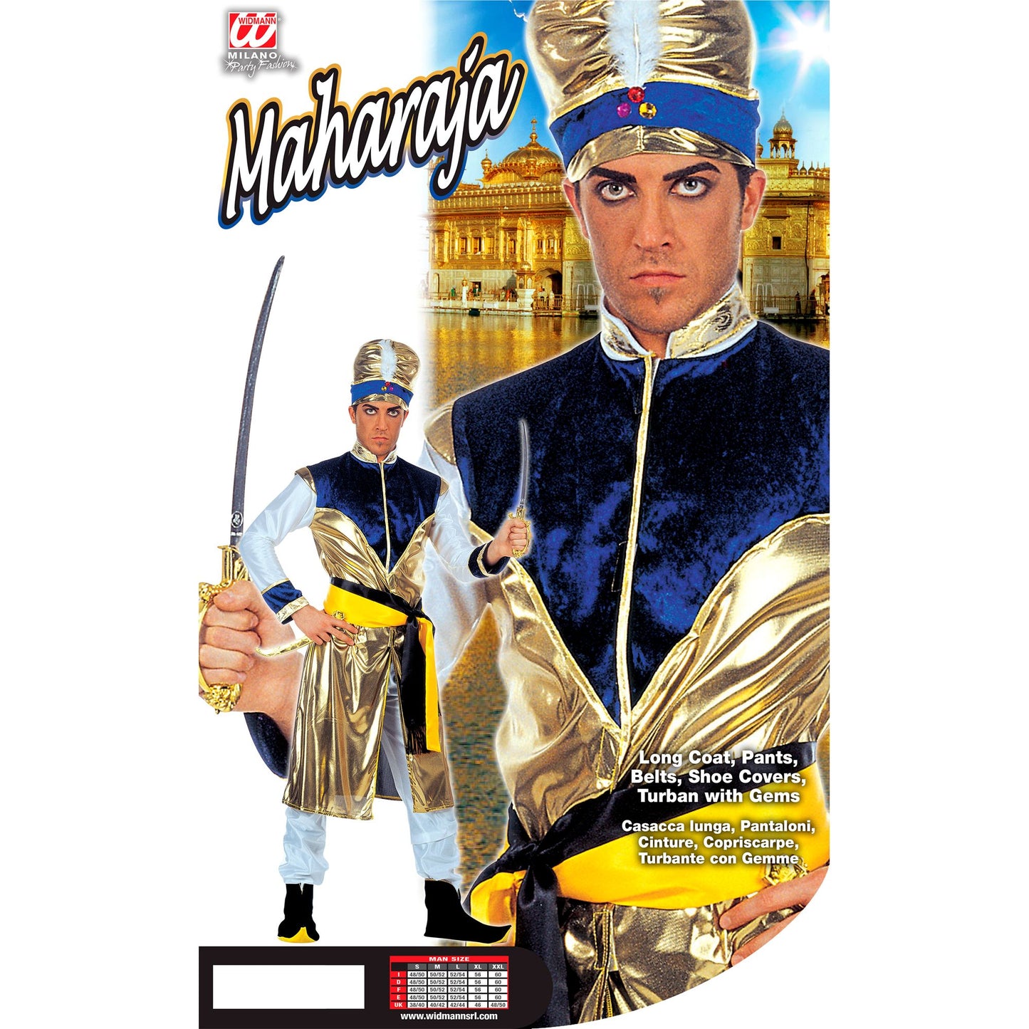 "MAHARADSCHA" (lange Kasack, Hose, Gürtel, Schuhüberzieher, Turban mit Edelsteinen) – Detailansicht