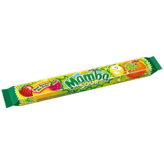 Mamba Sour 4x6er 4x6 Kaubonbons mit Erdbeer-, Himbeer-, Zitronen- und Orangen-Geschmack – Produktansicht
