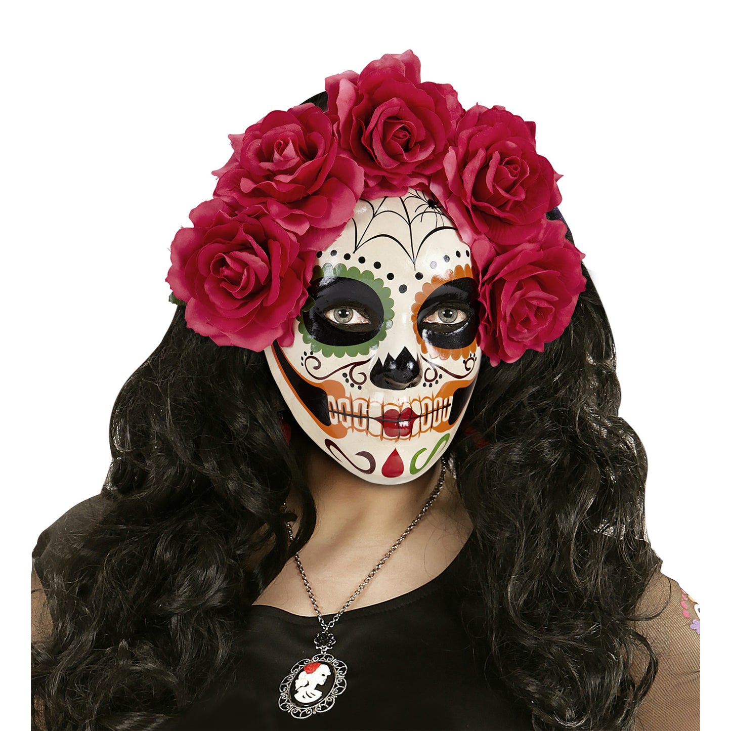 "MASKE DIA DE LOS MUERTOS DEKORIERT MIT ROTEN ROSEN" – Detailansicht