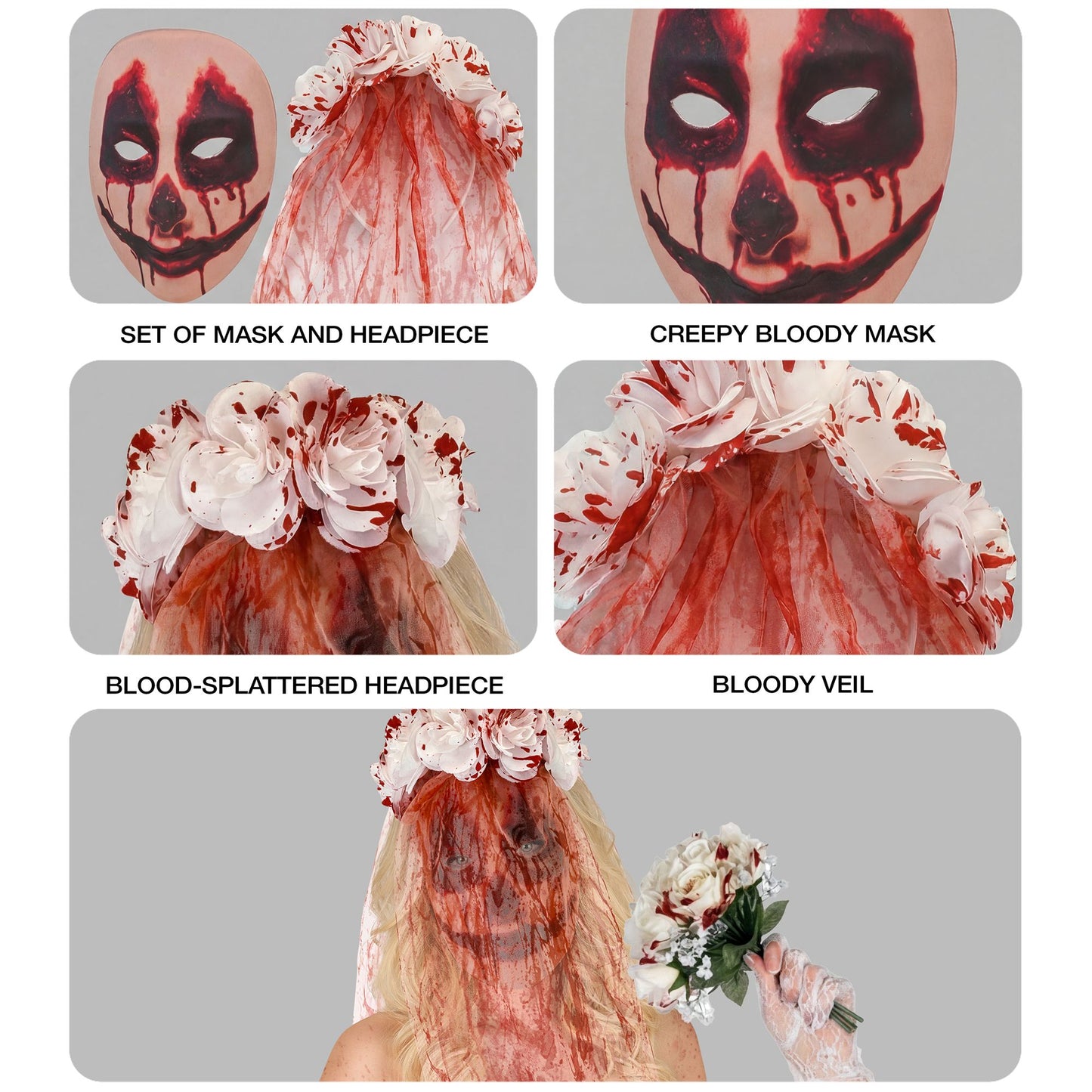 "MASKE MIT BLUTIGEM BRAUTSCHLEIDER UND BLUMEN" – Ansicht 5