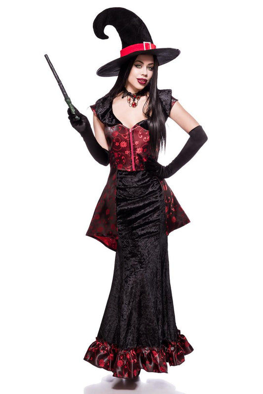 Maskparadise Deluxe Hexenkostüm Schwarzer-Roter Samt Komplettset – Produktansicht
