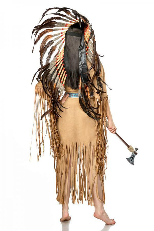 Maskparadise Native American Indianerin Damen Kostüm – Velours Kleid & Federkopfschmuck - Fasnacht24.ch