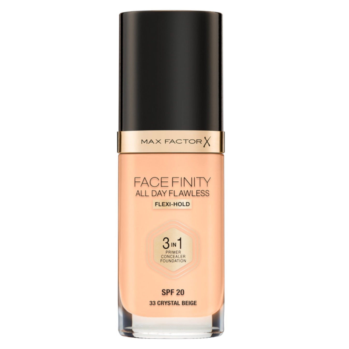 Max Factor Max Factor, Facefinity All Day Flawless, Vegan, Matt, Primer, Concealer und Foundation 3-in-1, 33, Kristallbeige,