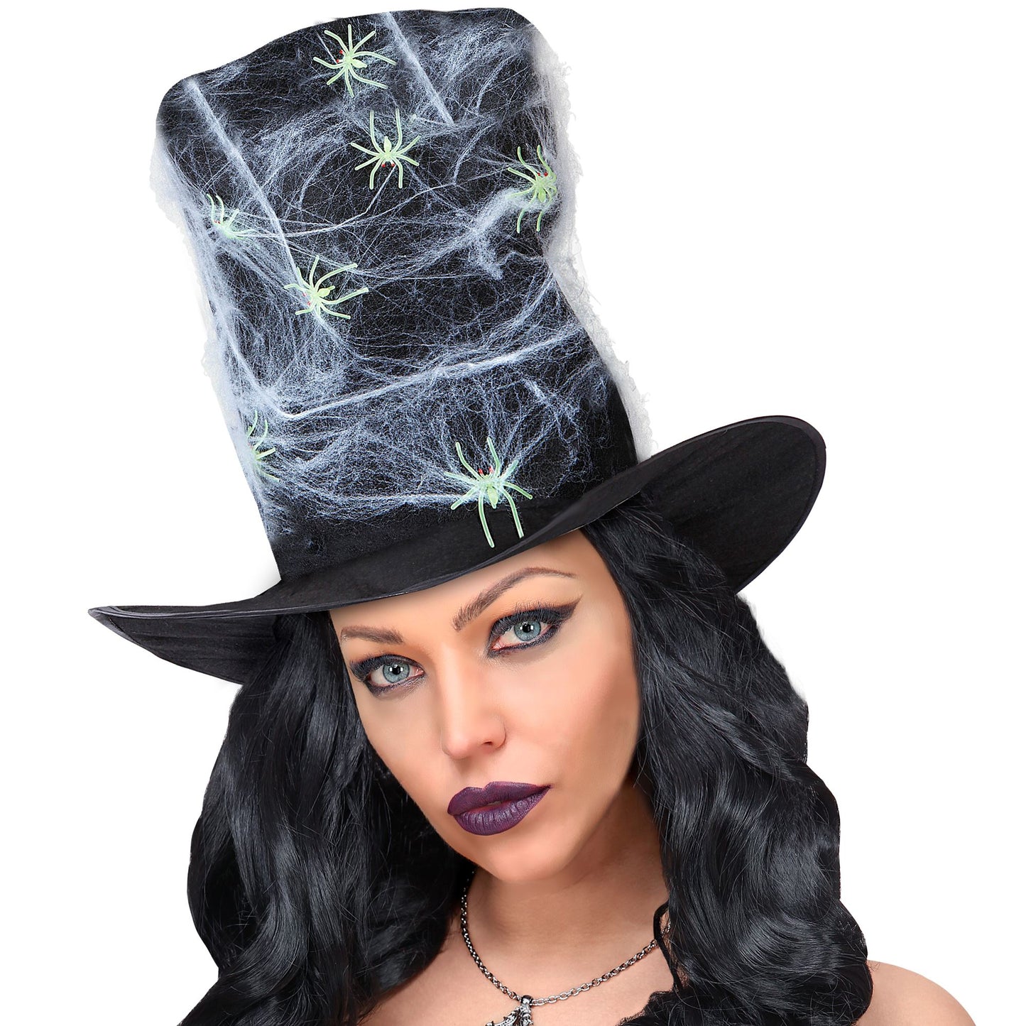 "MAXI ZYLINDERHUT MIT SPINNENWEBEN & SPINNEN GLOW-IN-THE-DARK" 30 cm – Ansicht 4