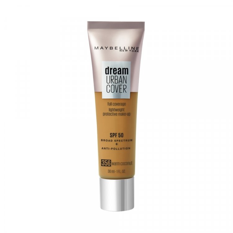 Maybelline, Dream Urban Cover, Vollständige Abdeckung, Cremige Foundation, 356, Warmer Kokos, SPF 50, 30 ml