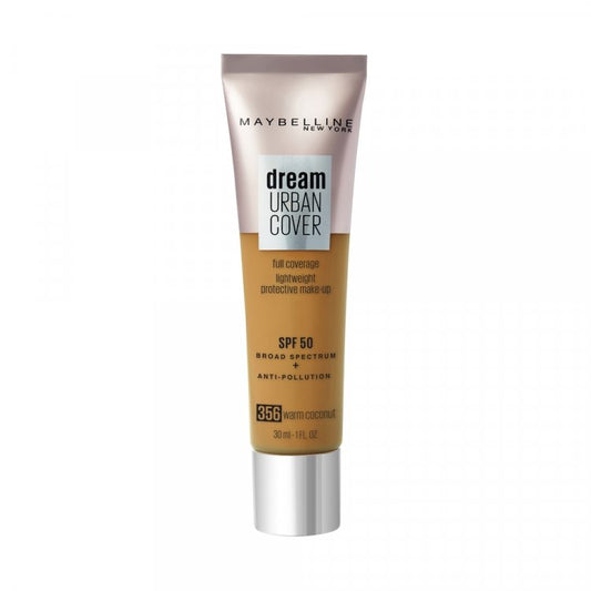 Maybelline Maybelline, Dream Urban Cover, Vollständige Abdeckung, Cremige Foundation, 356, Warmer Kokos, SPF 50, 30 ml Regula