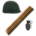 "MILITÄRSET" (Helm, Gürtel 96 Kugeln, Handbombe) – Vorderansicht