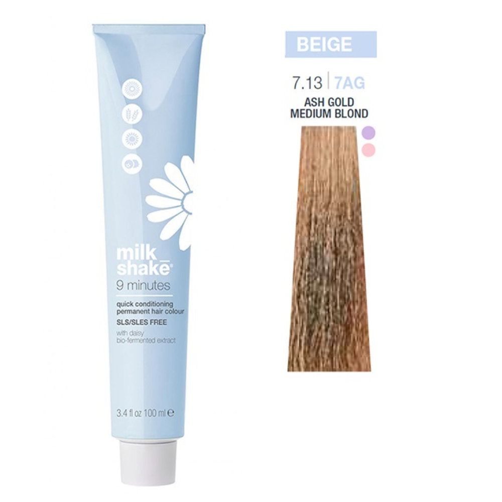 Milk Shake Milk Shake, 9 Minutes, Permanente Haarfarbe, 7.13 Biondo Cenere Dorato, 100 ml Regular