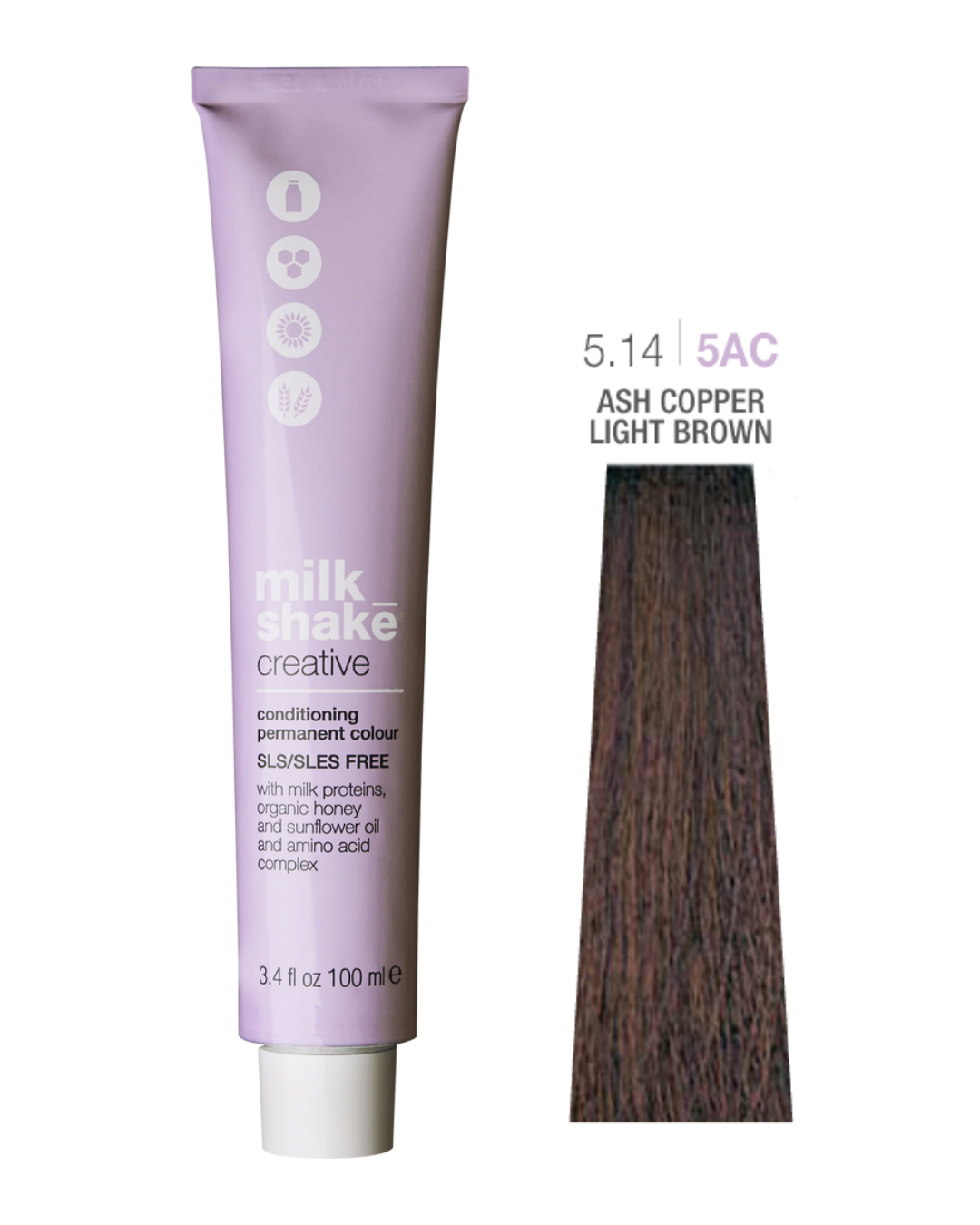Milk Shake, Creative, Parabenfrei, Permanente Haarfarbe, 5.14/5AC Ash Copper Deep Light Brown, 100 ml