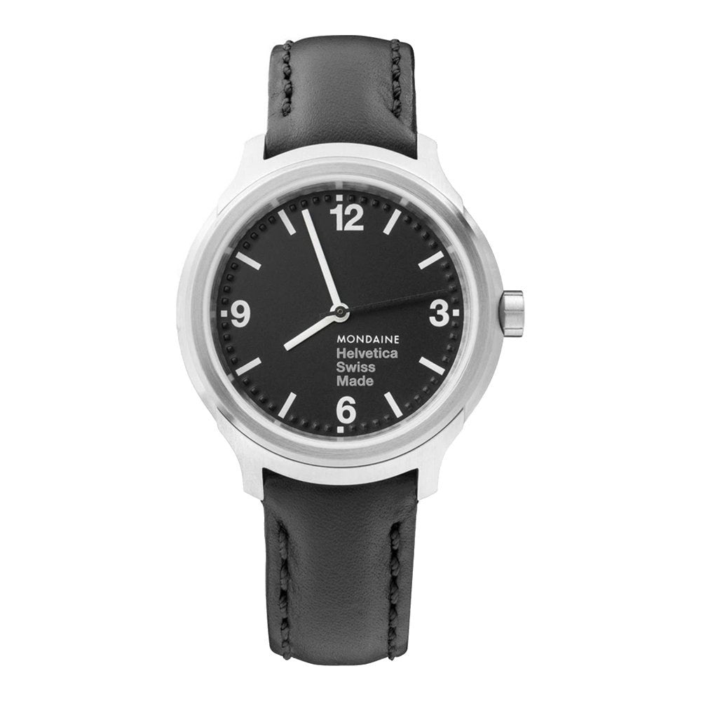 MONDAINE Mod. HELVETICA No. 1 BOLD MH1.B3120.LB Only Time Armbanduhr 34 mm ansicht-3
