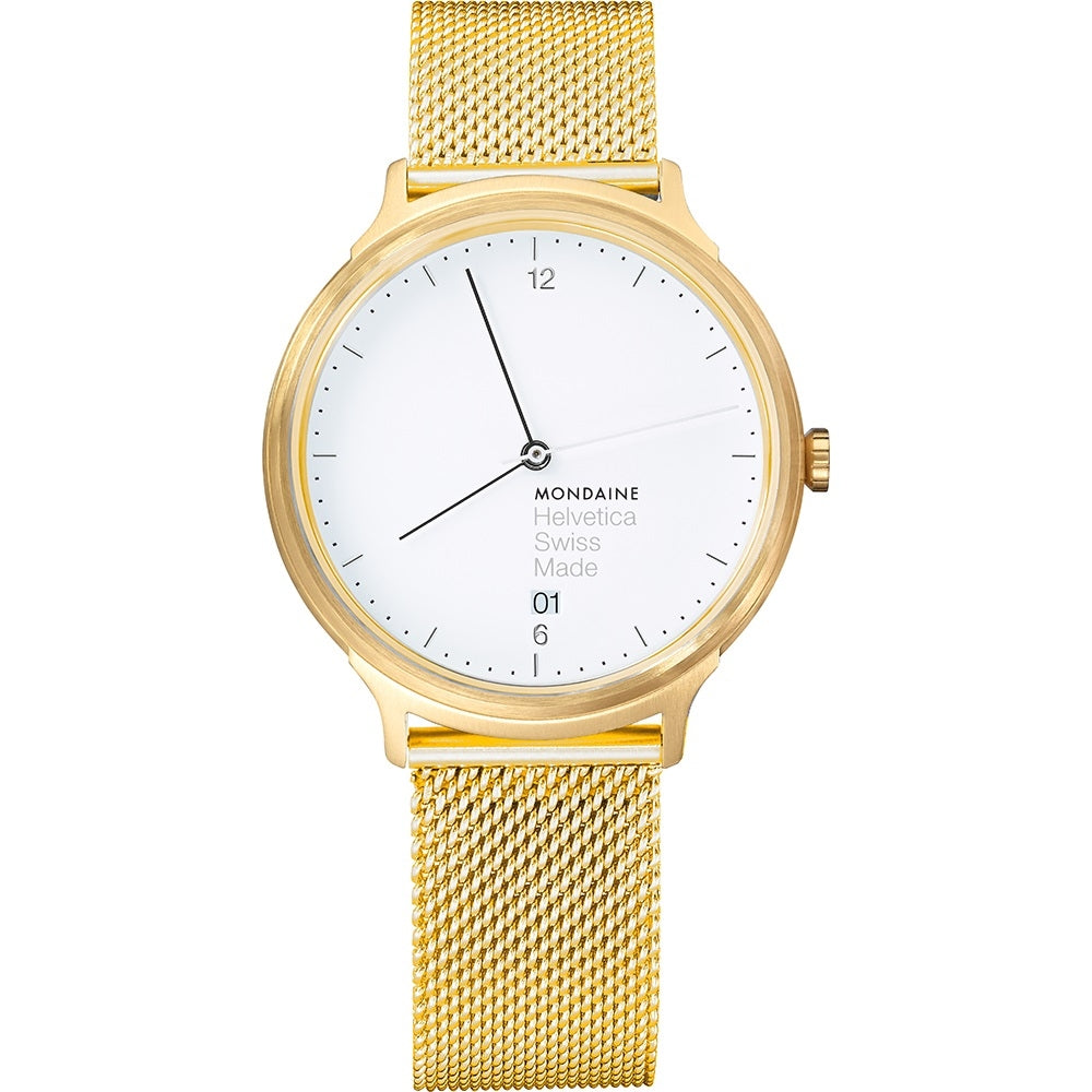 MONDAINE Mod. HELVETICA No. 1 LIGHT MH1.L2211.SM Date Armbanduhr 38 mm Gold ansicht-3
