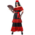 "MUJER DIA DE LOS MUERTOS" (Kleid, Rosengürtel, fingerlose Handschuhe, Schleier mit Blumen) – Vorderansicht