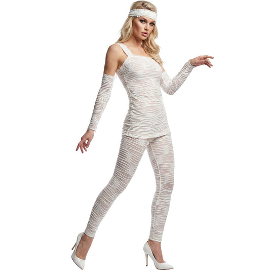 "MUMIEN FRAU" (Top, Leggings, fingerlose Handschuhe) – Vorderansicht
