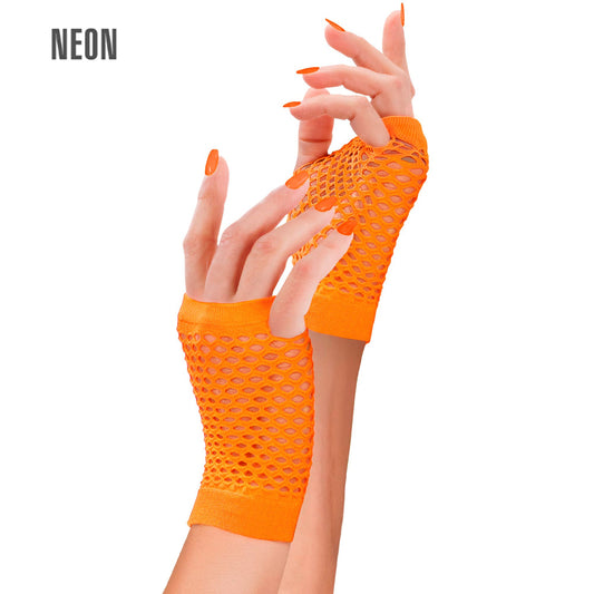 "NEON ORANGENE FINGERLOSE NETZHANDSCHUHE" – Vorderansicht