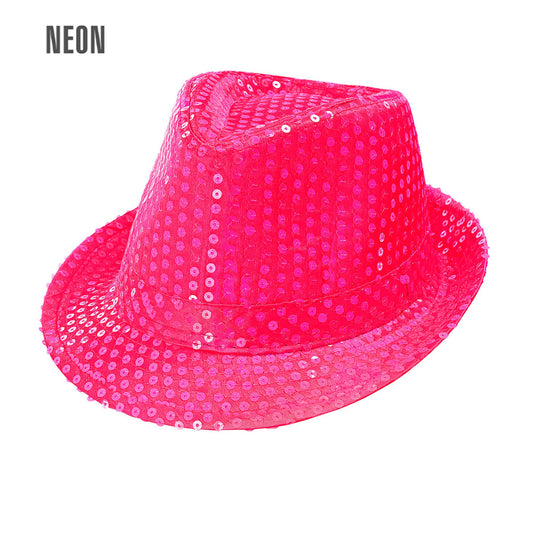 "NEON PINKER FEDORA MIT PAILLETTEN" – Vorderansicht