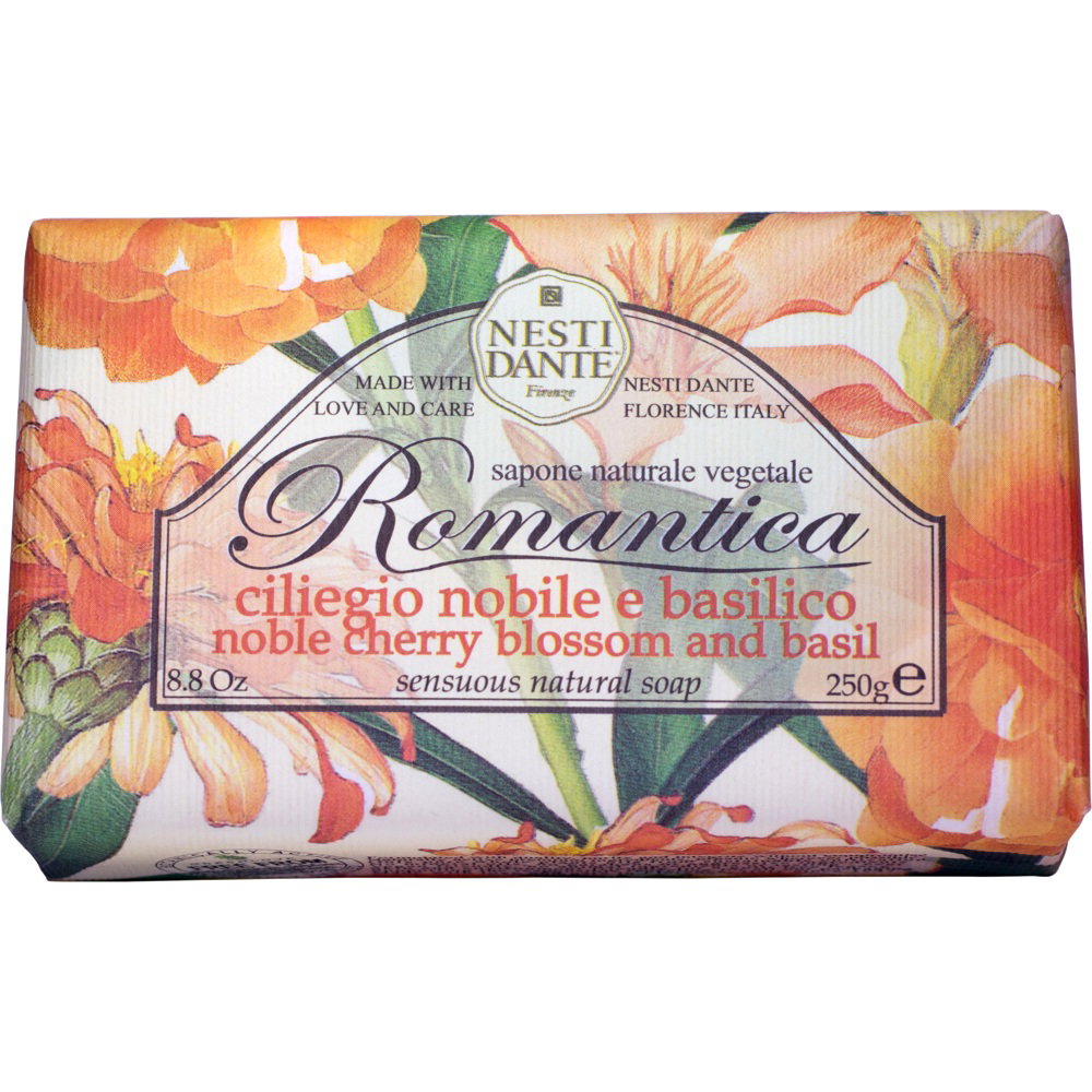Nesti Dante, Romantica, Natürliche Inhaltsstoffe, Cleansing & Softening, Cherry Blossom & Basil, Duftende Seifenstück, Körper, 250 g