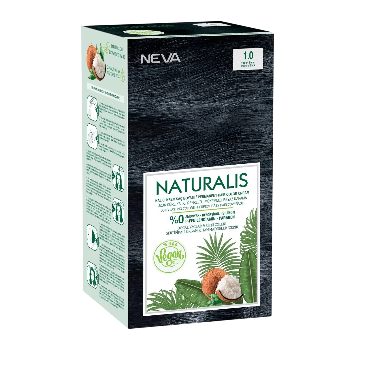 Neva, Naturalis, Permanente Haarfarbe, 1.0 Intense Black, 150 ml