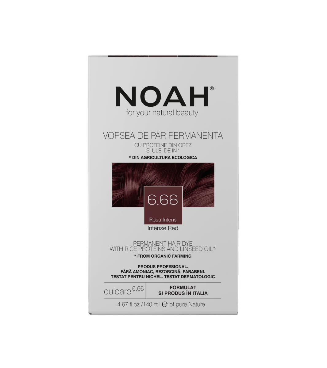 Noah, Permanent Hair Colour, Permanente Haarfarbe, 6.66 Intense Red, 140 ml