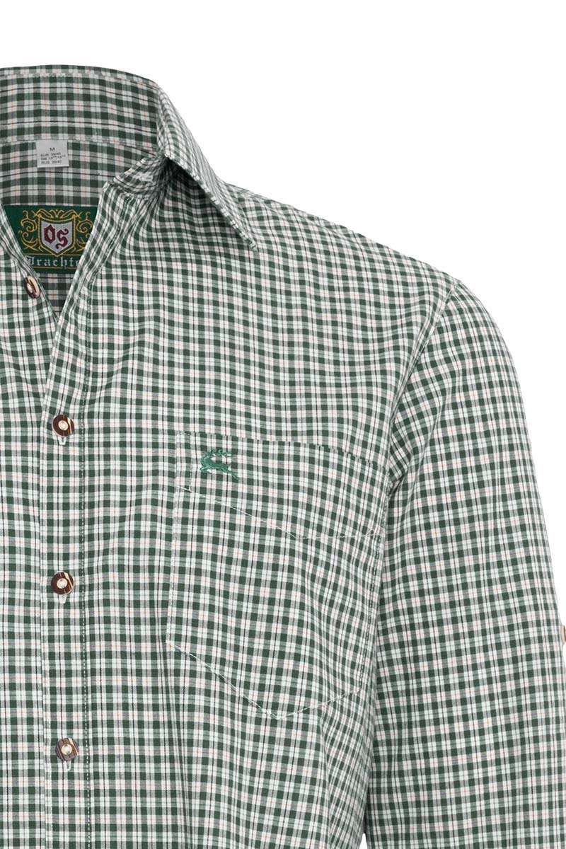 OS Trachten Herren Trachtenhemd – Grün Kariert, Baumwollmischung, Regular Fit - Fasnacht24.ch