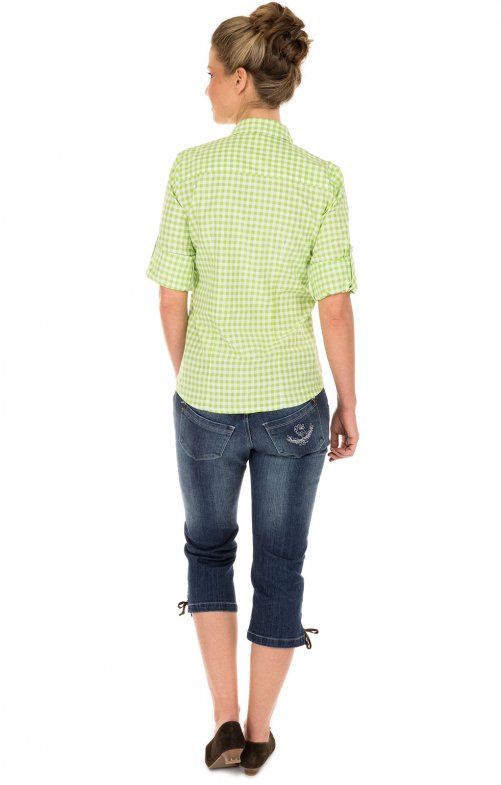 OS Trachten Trachtenbluse Damen Langarm Checkered Apple Green – Baumwolle - Fasnacht24.ch