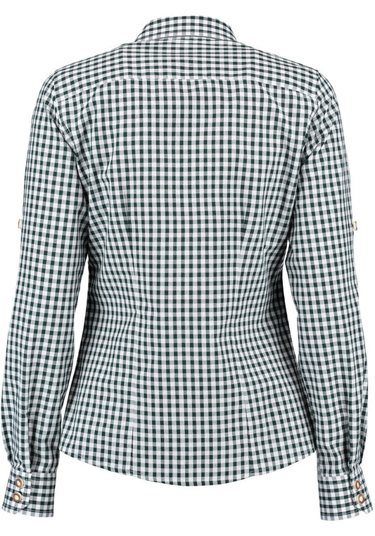 OS Trachten Trachtenbluse Damen Langarm Kariert Dunkelgrün – Oktoberfest - Fasnacht24.ch