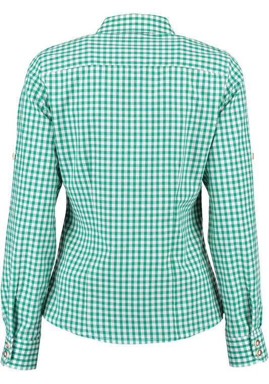 OS Trachten Trachtenbluse Damen Langarm Karo Grün – Baumwollmix - Fasnacht24.ch