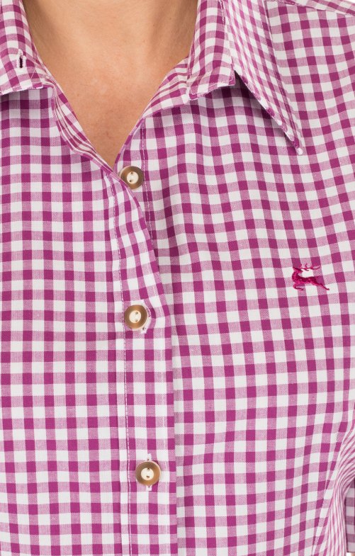 Trachtenbluse Damen OS Trachten – Langarm, Kariert, Weinrot - Fasnacht24.ch