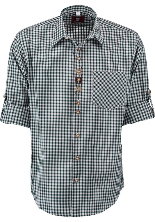 OS Trachten Herrenhemd – Regular Fit Langarm Kariert Dunkelgrün/Weiß - Fasnacht24.ch