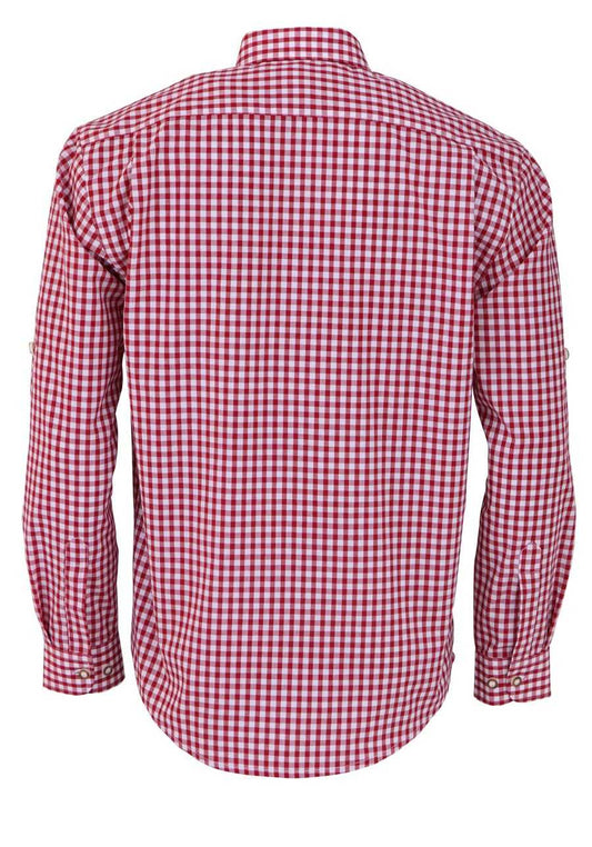 OS Trachten Trachtenhemd – Rotes Kariertes Langarmhemd mit New Kent Kragen - Fasnacht24.ch