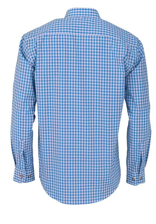 OS Trachten Trachtenhemd – Regular Fit, Langarm, Türkis Kariert - Fasnacht24.ch