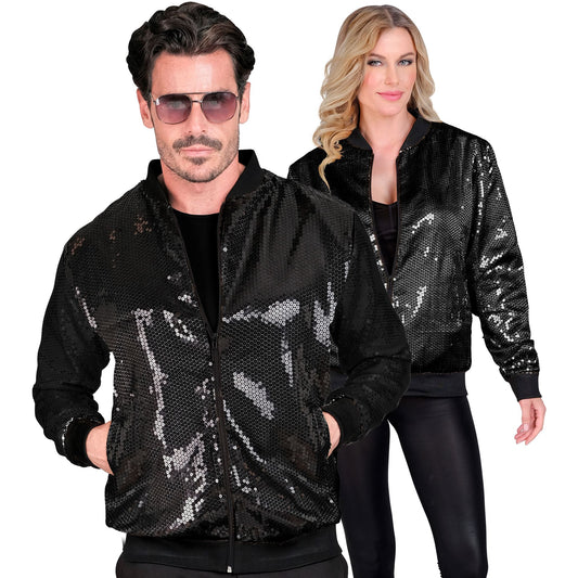 "PARTY FASHION BOMBERJACKE" (Pailletten Bomberjacke schwarz) – Vorderansicht