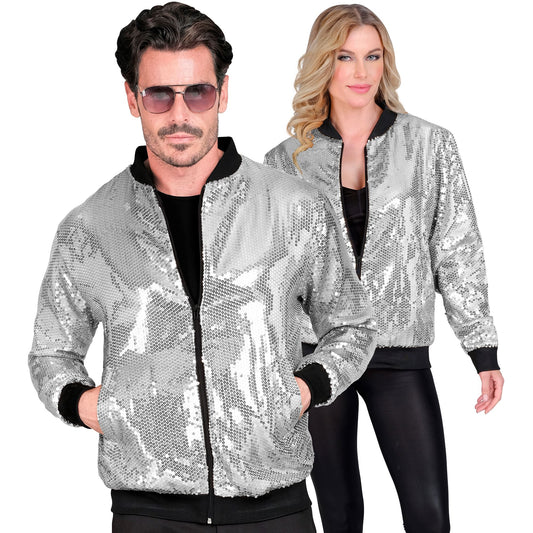 "PARTY FASHION BOMBERJACKE" (Pailletten Bomberjacke silber) – Vorderansicht