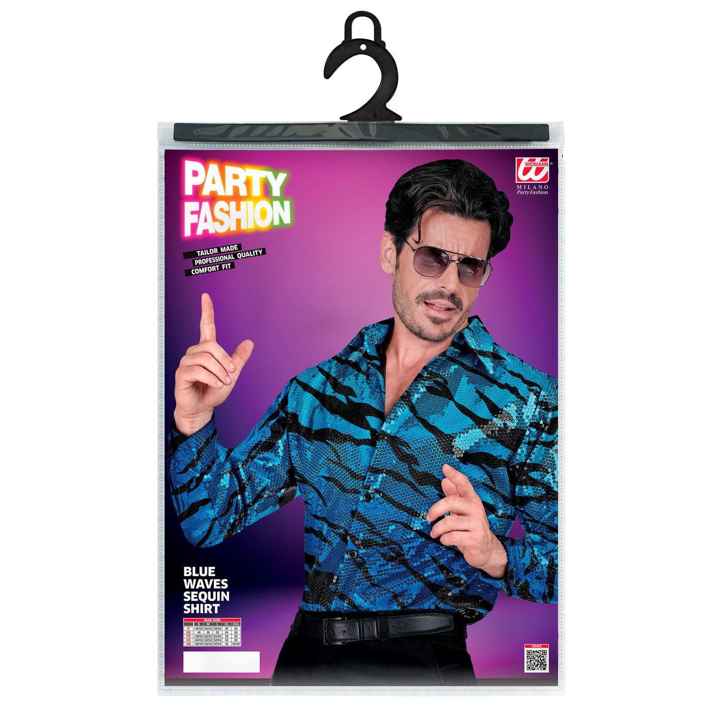 "PARTY FASHION HEMD" (Paillettenhemd in blue waves Muster) – Ansicht 4