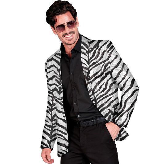 "PARTY FASHION JACKETT" (Pailletten Jackett in Zebramuster) – Vorderansicht