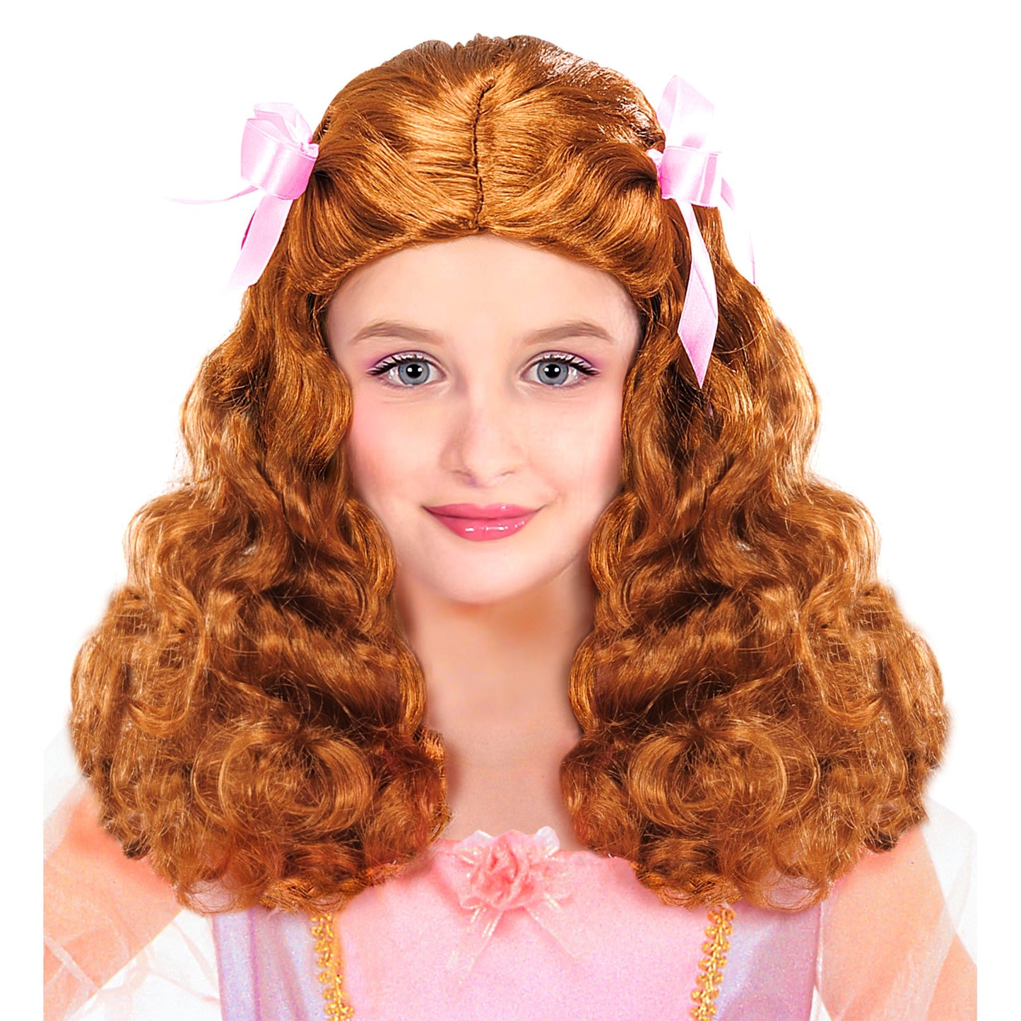 "PERÜCKE GRAZIÖSE PRINZESSIN MIT SATINSCHLEIFEN" braun - in Polybag – Vorderansicht