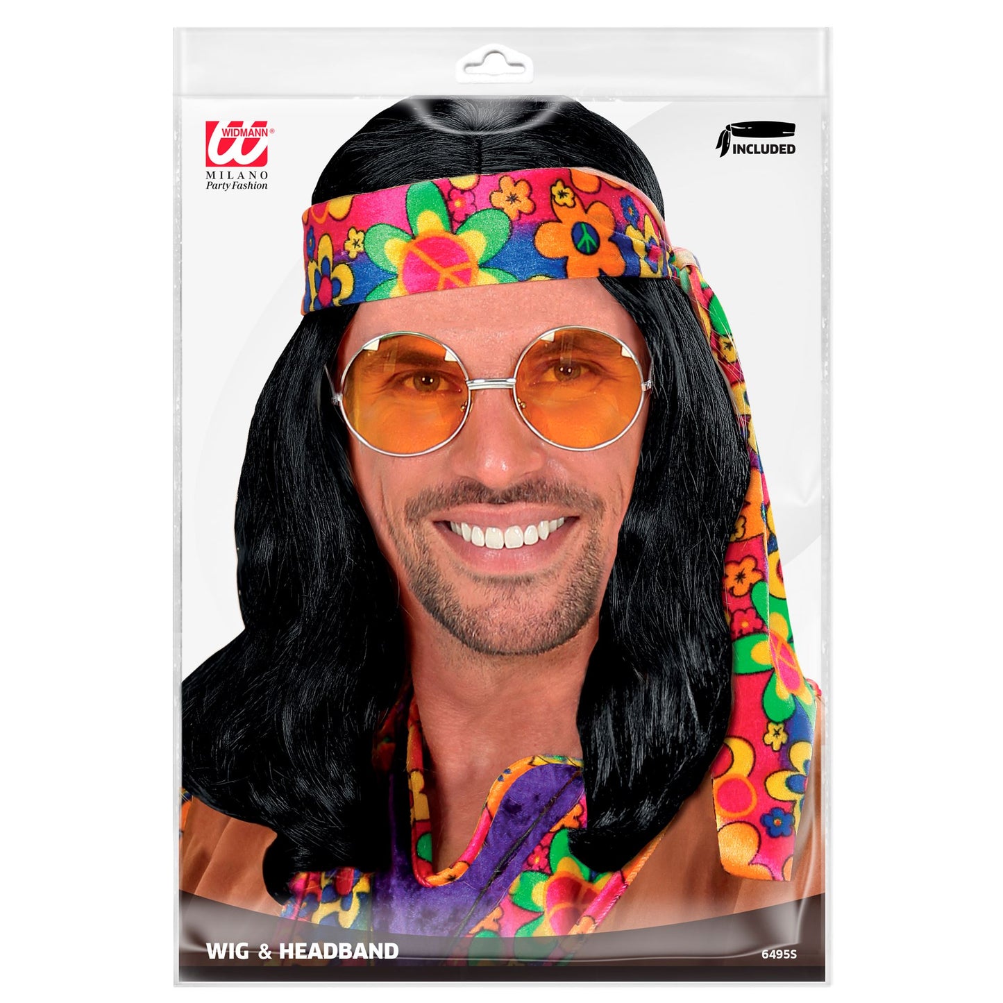 "PERÜCKE HIPPIE DUDE MIT STIRNBAND" schwarz - in Polybag – Detailansicht